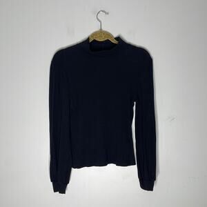 SHEIN Black Ribbed Button Detail Long Sleeve Top Size Medium